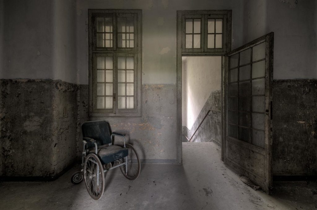 photography urbex urban exploration exploring abandoned decay art hospital wheelchair